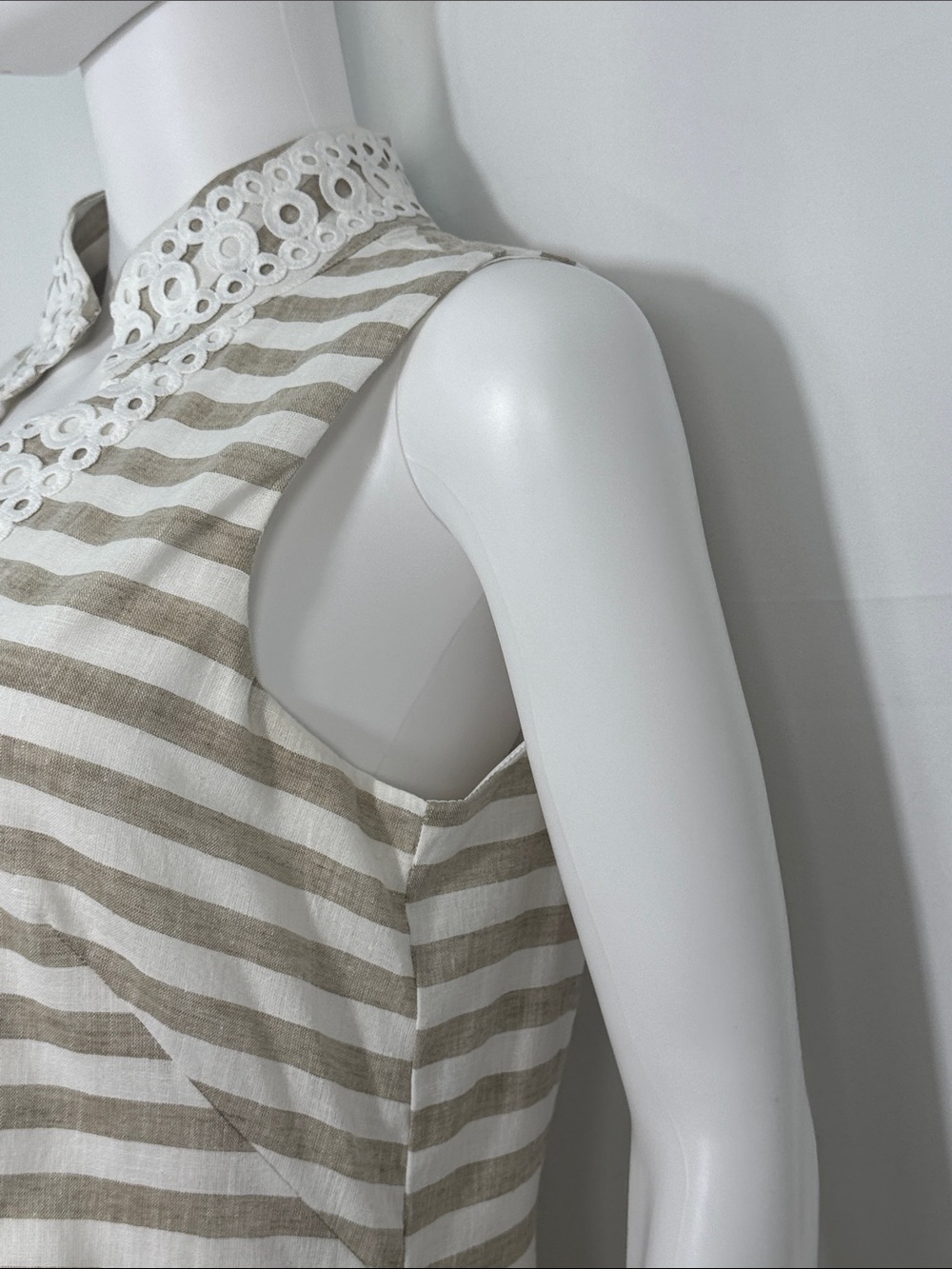 Eliza J Striped Linen Blend Sleeveless Shift Dress Trim Accent Size 10 - Picture 8 of 15